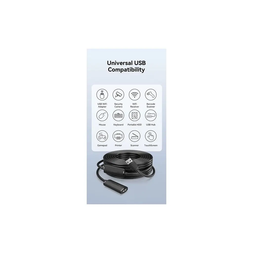 Дата кабель USB 2.0 AM/AF 10.0m Active black Vention (CBKBL) - фото 8
