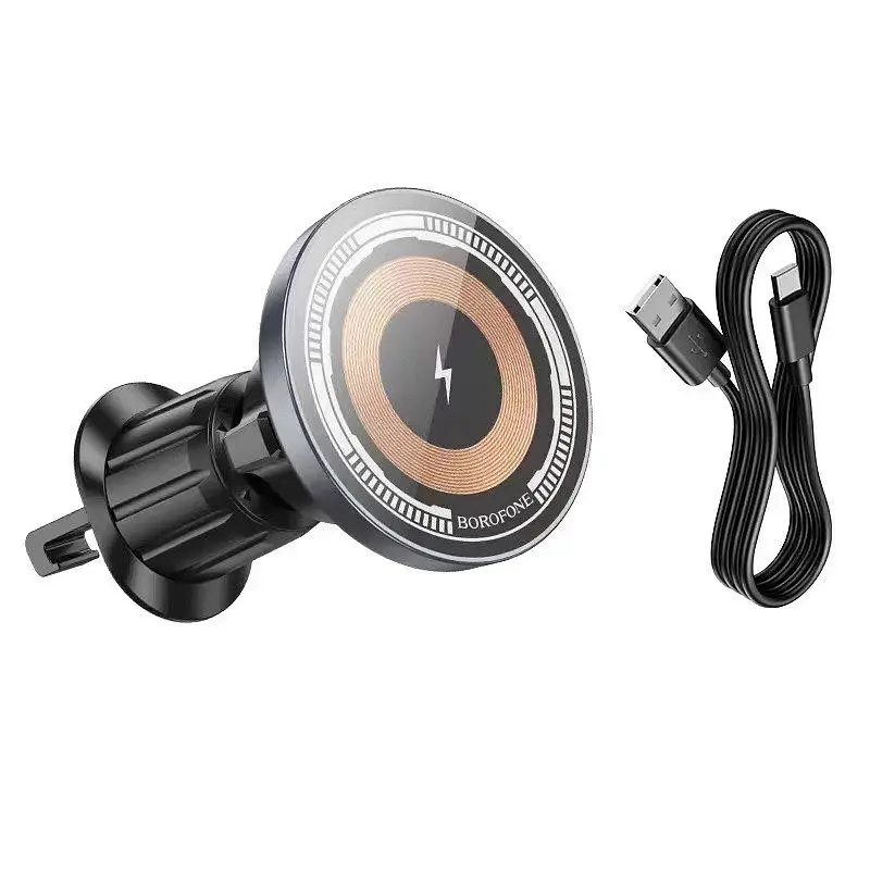 Автотримач BOROFONE BH211+ Wireless Charging 15W, кріплення на решітку, магніт, Black, Box - фото 2