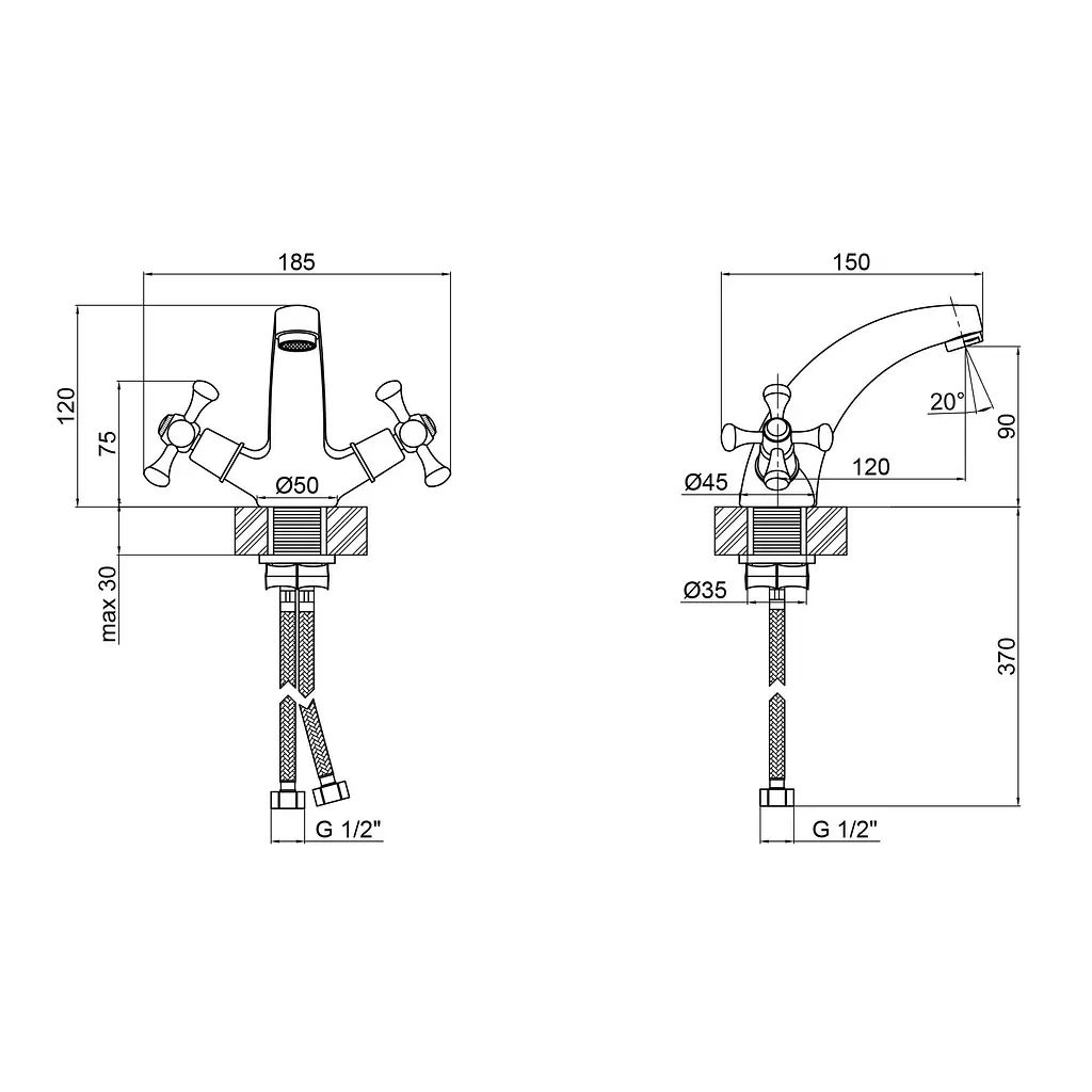 Змішувач для раковини Lidz Lamb 161F (LD(LAM161F(CRM35446) - фото 2