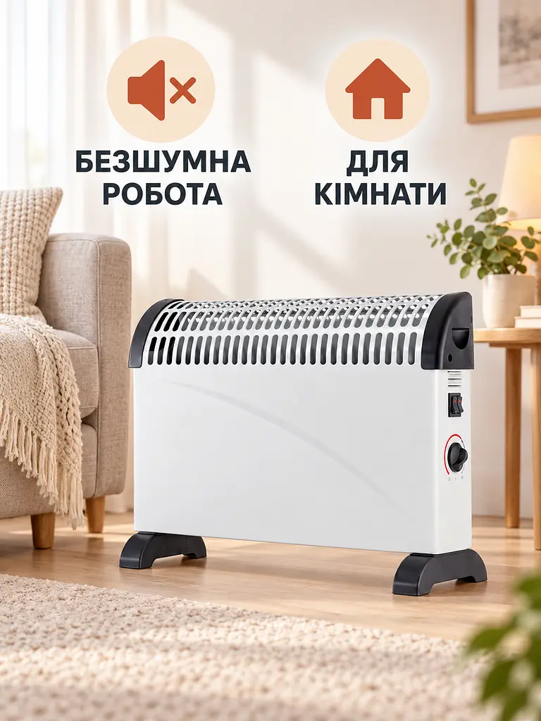 Конвектор електричний 2000 Вт з термостатом, 3 режими 750/1250/2000 Вт, до 23 м², білий (49676416) - фото 8