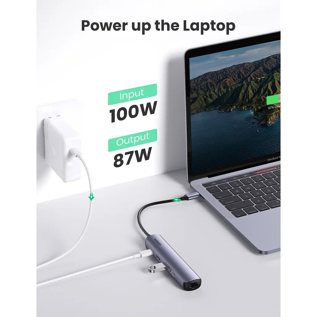 Концентратор Ugreen USB3.0 Type-C to HDMI 4K30Hz/USB 3.0x2/RJ45/PD CM418 (10919) - фото 5