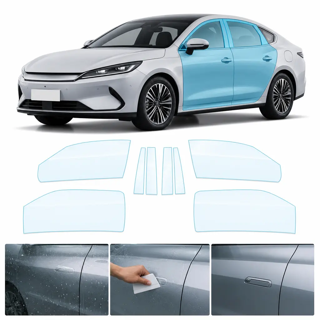 Антигравійна захисна бронеплівка за лекалами для BYD Qin Plus I facelift 2024- зони дверей і стійки вікон