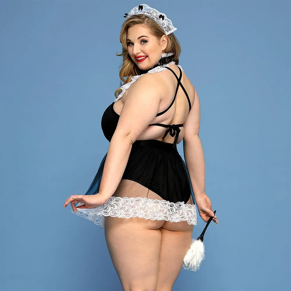 Костюм секс-покоївки JSY «Гаряча Кері» Plus Size Black, боді, спідниця, чокер, головний убір, мітелк - фото 2