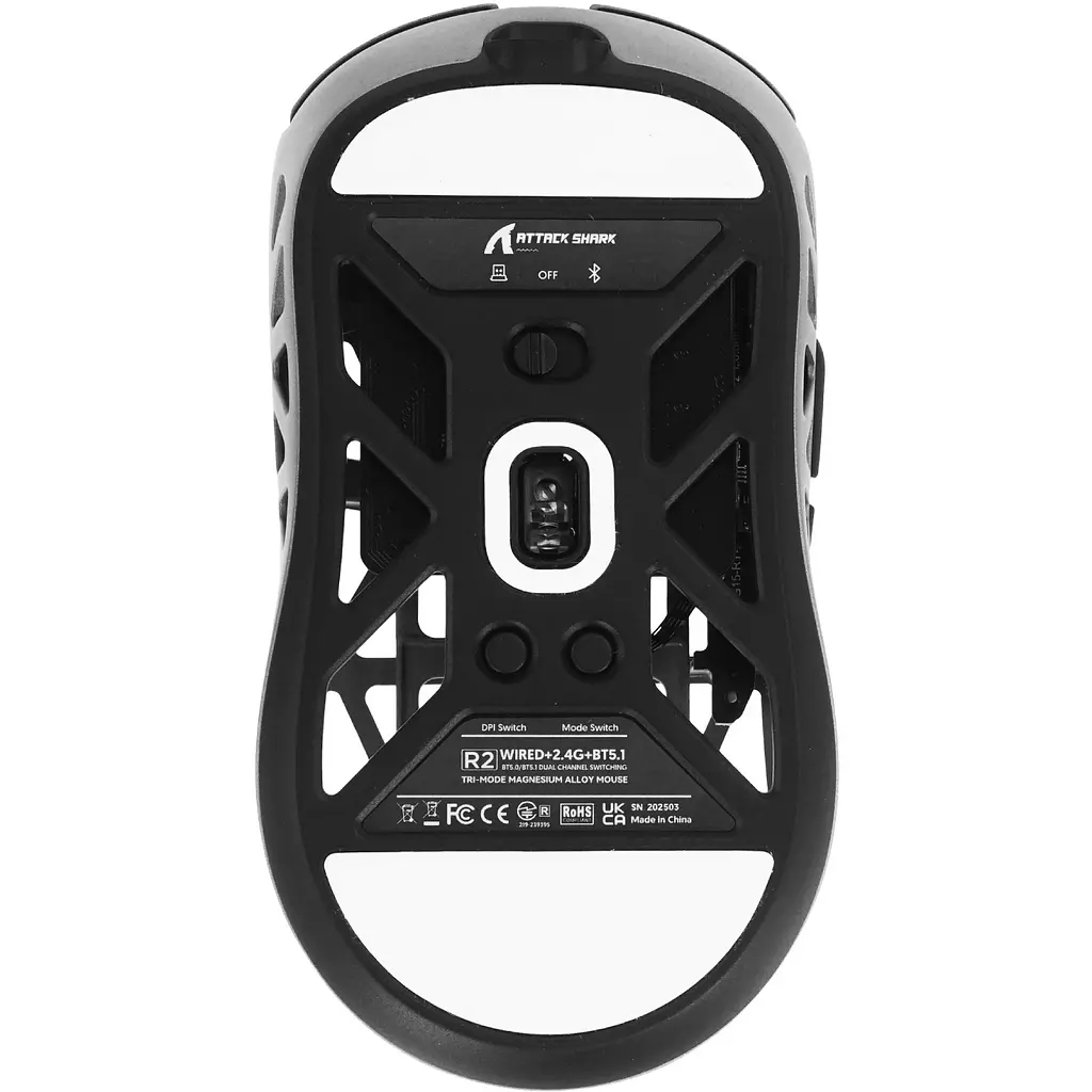 Мишка Attack Shark R2, Wireless/Bluetooth, 42000dpi. (PAW3950), 6кн., Silver gray - фото 5