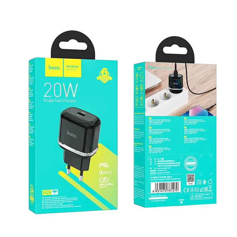 Адаптер Мережевий HOCO Victorious single port charger N24 Type-C порт 20W чорний - фото 9