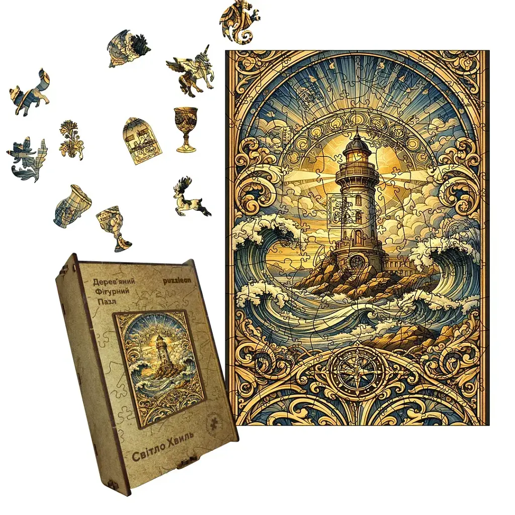 Дерев'яний фігурний пазл puzzlean Світло хвиль, А3, Картонна коробка 200 елементів