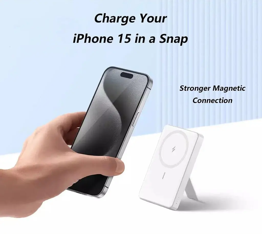 Магнитный павербанк Anker MagGo 10 000 mAh 20 W с беспроводной зарядкой и подставкой белый - фото 3