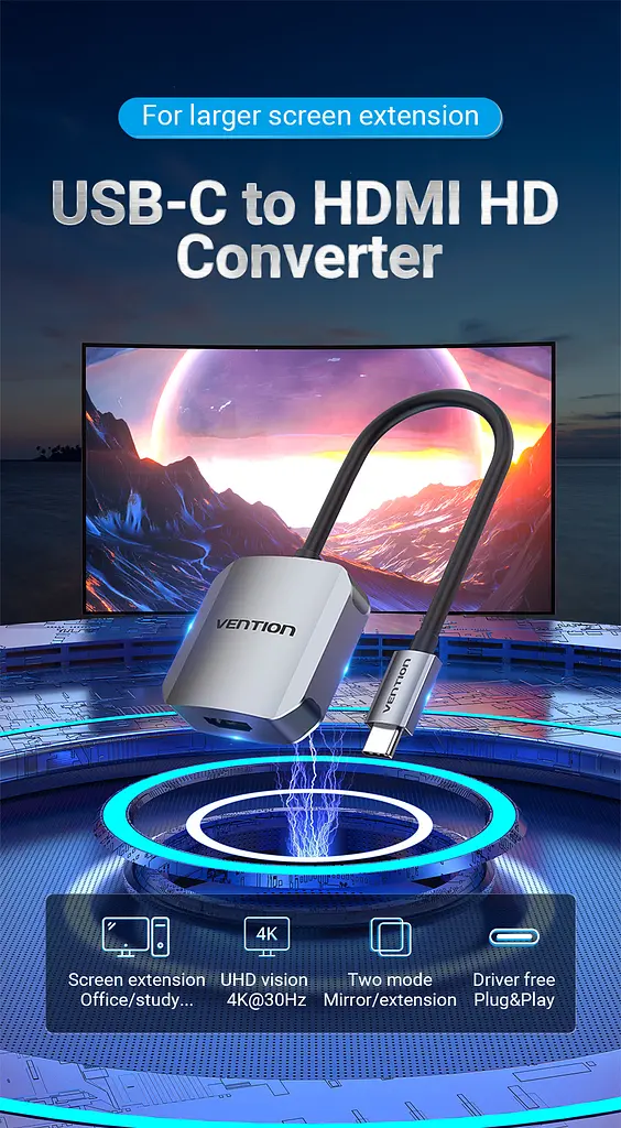 Перехідник Vention USB 3.1 Type-C HDMI F 4K 30HZ кабель 0.15 м сірий - фото 2