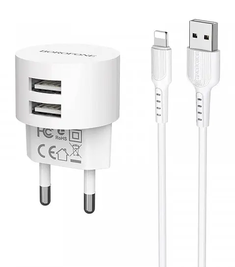 Зарядный комплект Borofone BA23A Brilliant 2 USB 2.4 A+ кабель Lightning для айфона - фото 2