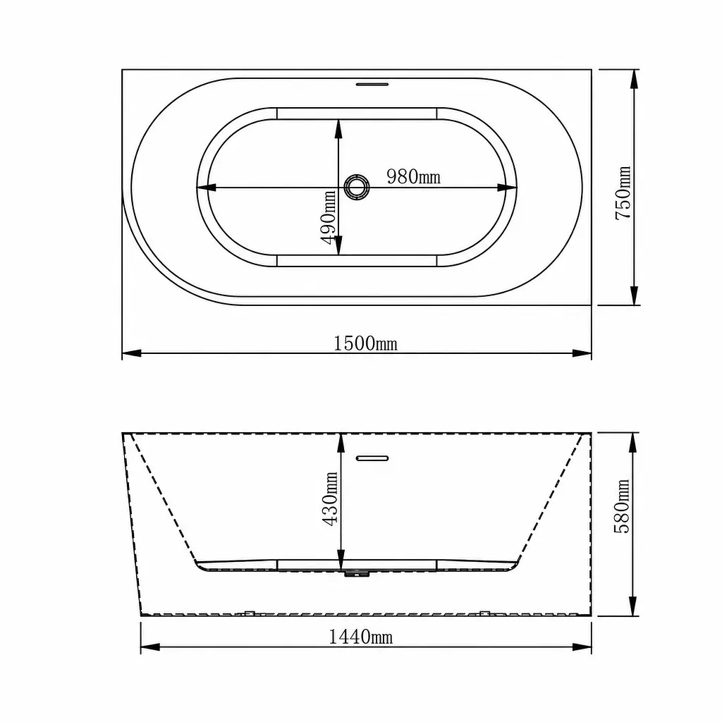 Лівостороння кутова акрилова ванна VBI Nordend 150x75, біла VBI-070715L - фото 2