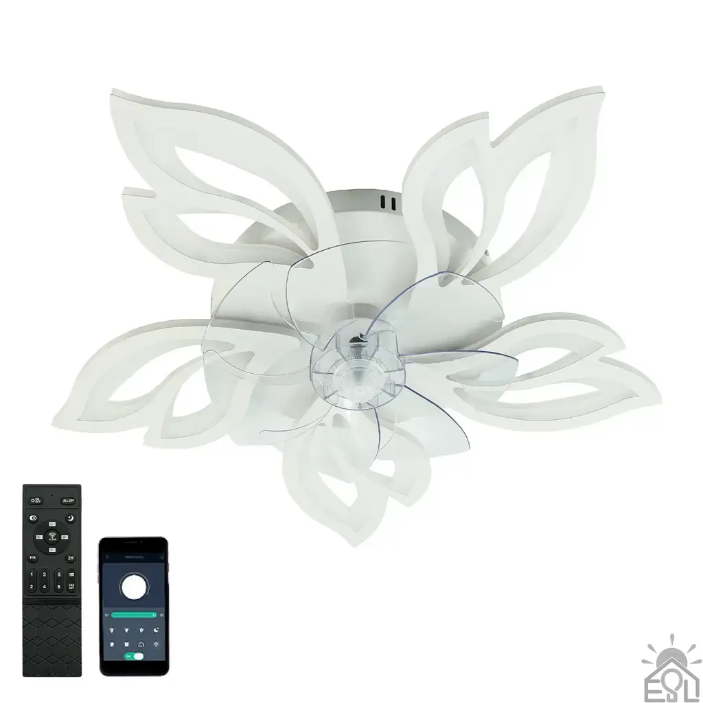Керована світлодіодна люстра з вентилятором FAN ASTRA 85W+18W 5F-APP-680×120-WHITE/CLEAR-220-IP20 ESLLSE - фото 9