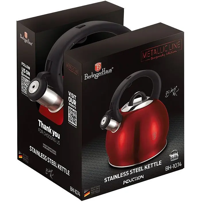 Чайник Berlinger Haus Metallic Line Burgundy Edition зі свистком 3 л червоний (BH 1074N) - фото 3