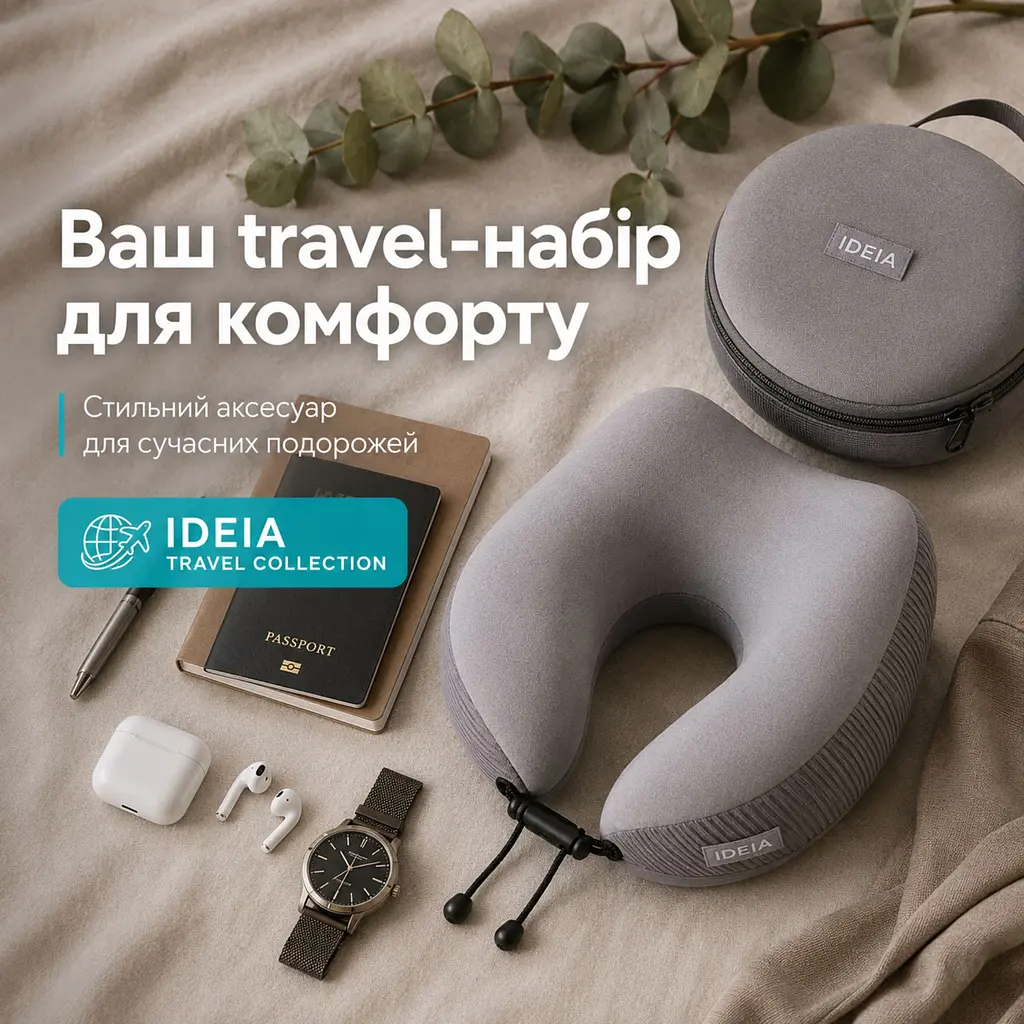 Подушка дорожня ортопедична з кейсом Idea Travel Premium ефектом пам'яті 27х26х17 см (8-36364) - фото 7