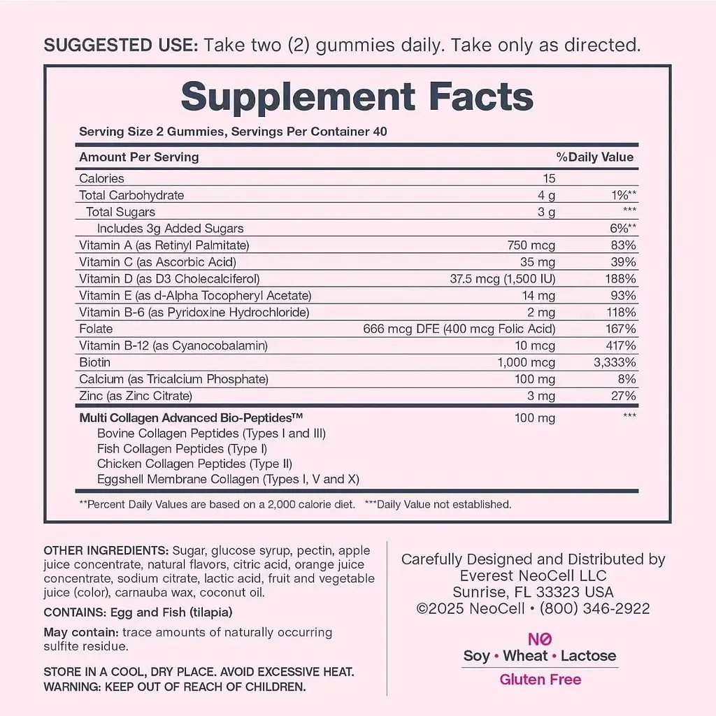 Мультивітаміни для жінок з колагеном Neocell Womens Multivitamin Multi Collagen Advanced Bio-Peptides смак ягід 80 жувальних цукерок - фото 4