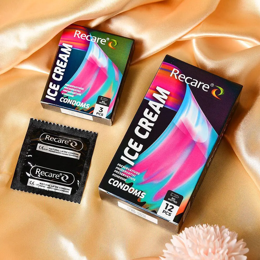 Презервативи Holographic Recare Ice Cream Big Dotted Condoms 12 шт, з пухирцями, аромат: морозиво - фото 5