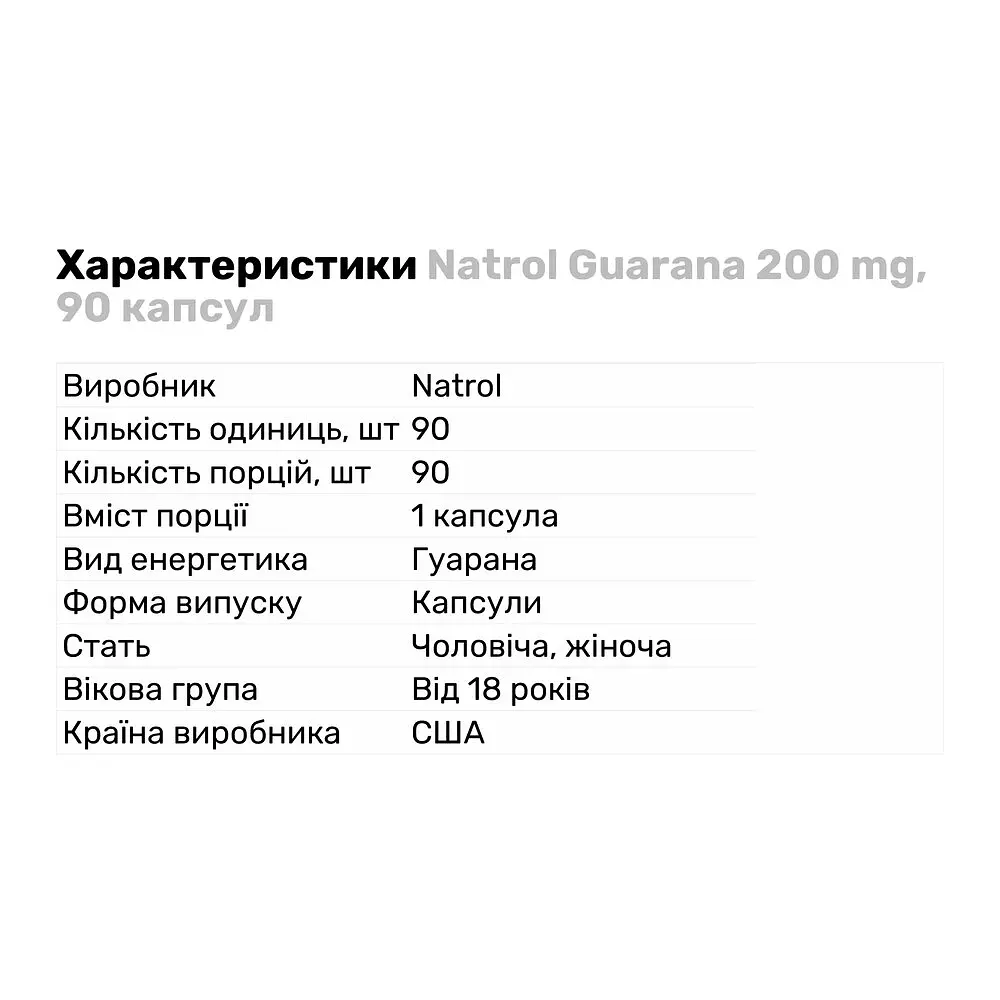 Передтренувальний комплекс Natrol Guarana 200 mg 90 капсул - фото 3