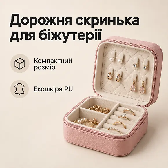 Шкатулка дорожня для біжутерії з екошкіри органайзер для сережок кольє та кілець біла - фото 2