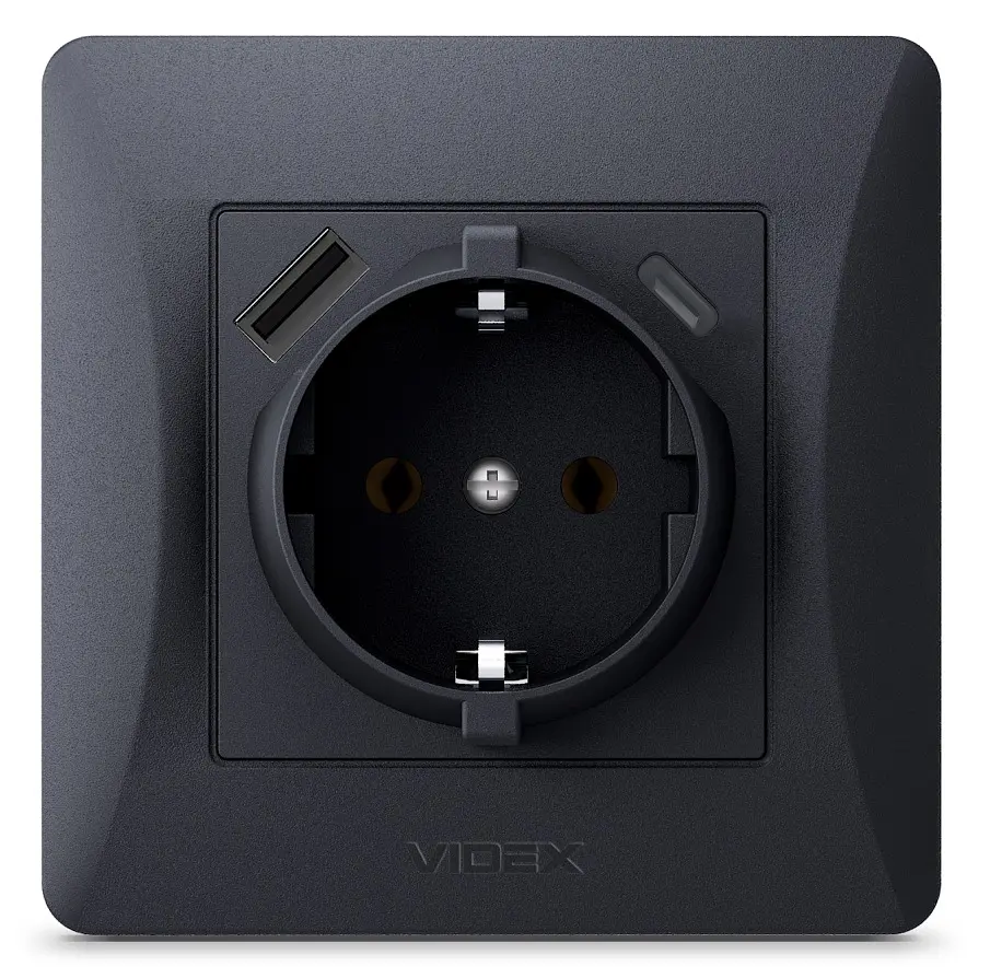 Розетка Videx Binera одинарна із заземленням з USB+USB-C чорний графіт (VF-BNSK1GUC-BG) - фото 3