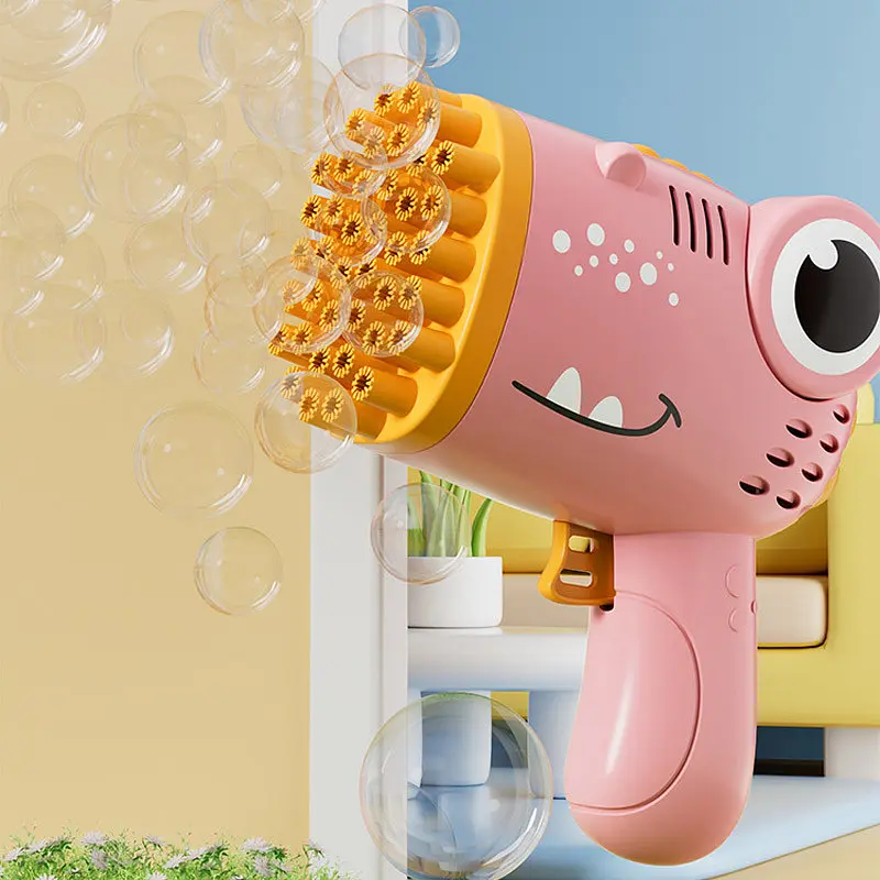 Пистолет для мыльных пузырей Dinosaur Bubble Gun с насадкой на 40 отверстий 50ml Pink - фото 2