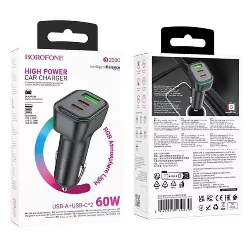 Автомобільний зарядний пристрій BOROFONE BZ28C Trophie PD60W(2C1A) чорний car charger - фото 2
