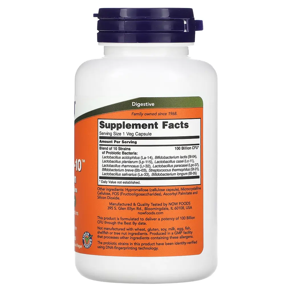 NOW Суміш Пробіотиків Probiotic-10™ 100 Billion - 60 капсул - фото 2