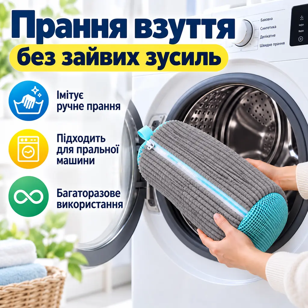 Мішок для прання взуття для пральної машини, багаторазовий, зі щільним мікрофібровим ворсом, 39×19 см KT9003903 - фото 9