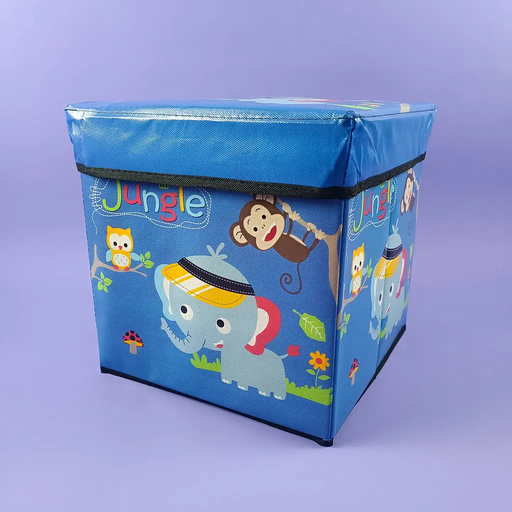 Коробка складная корзина для хранения вещей игрушек Stenson 31*31*31см R89687 синий слоник - фото 3