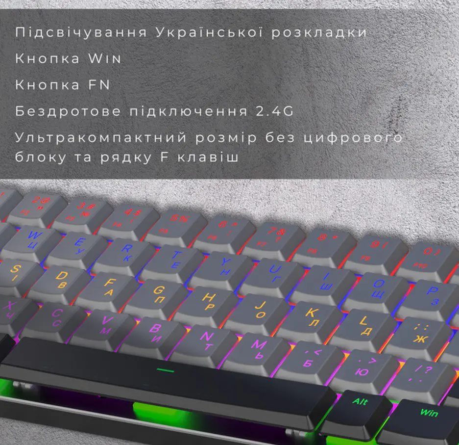 Клавиатура игровая механическая беспроводная GamePro MK-122R 2.4G Wireless Red Swich Low Profile Dark Gray - фото 8