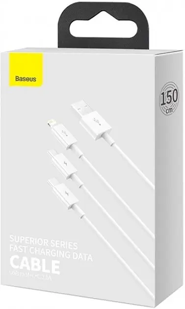 Кабель 3 в 1 Baseus Superior Series Fast Charging Data Cable USB to M + L + C 3.5A 1.5m White - фото 2