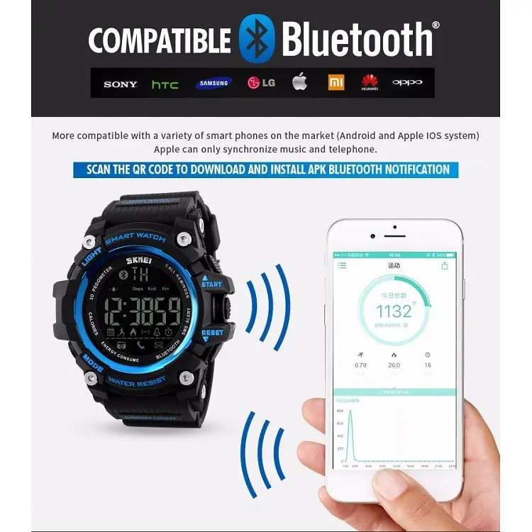 Спортивний годинник з Bluetooth Skmei 1227 blue - фото 10