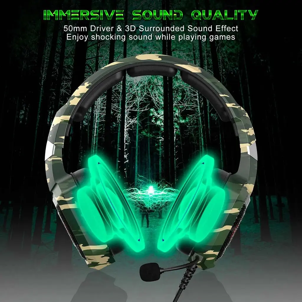 Наушники Onikuma Gaming with LED K8 Camouflage-White с подсветкой - фото 6