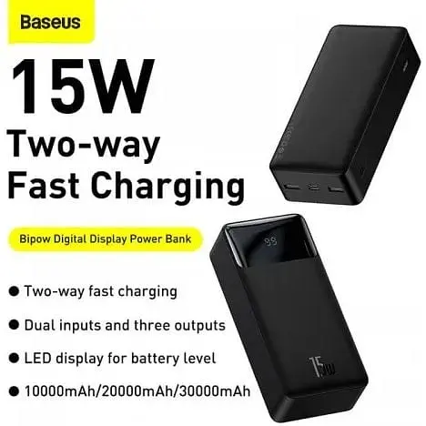 Зовнішній акумулятор Baseus Bipow Digital Display 30000 mAh 15w (PPDML-K01) чорний - фото 9