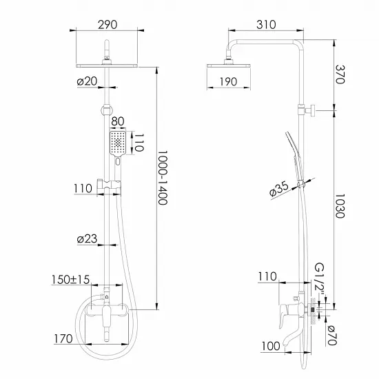 Душевая система черный матовый Imprese Modus f03008210SB, Черный матовый - фото 2