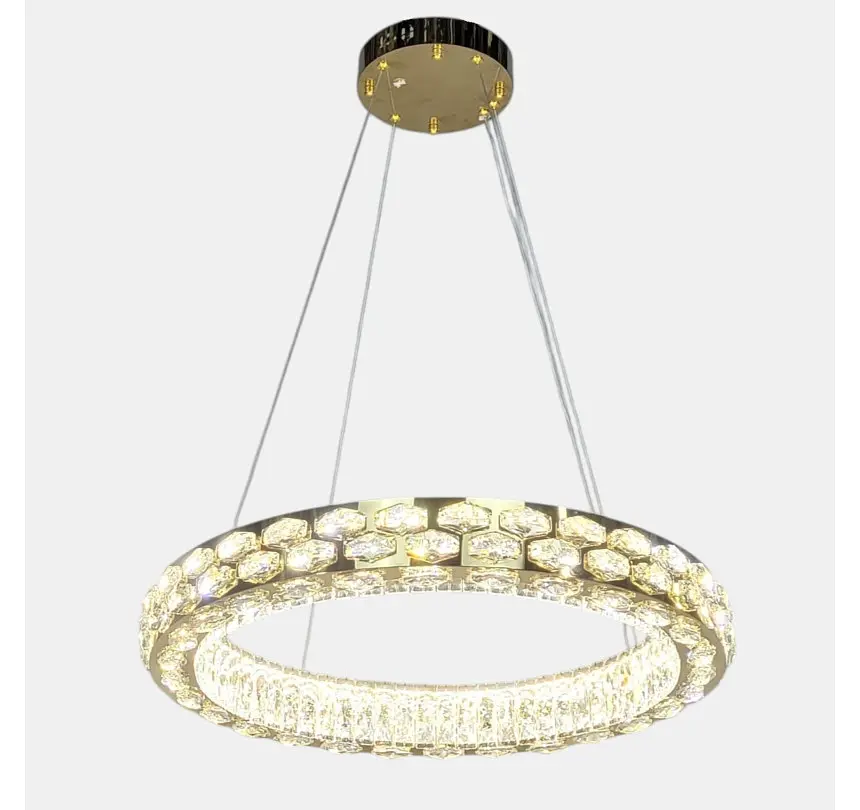 Світлодіодна люстра підвісна Artlight 8220-600GD з круглим кришталевим корпусом в золотому кольорі, 89W - фото 5