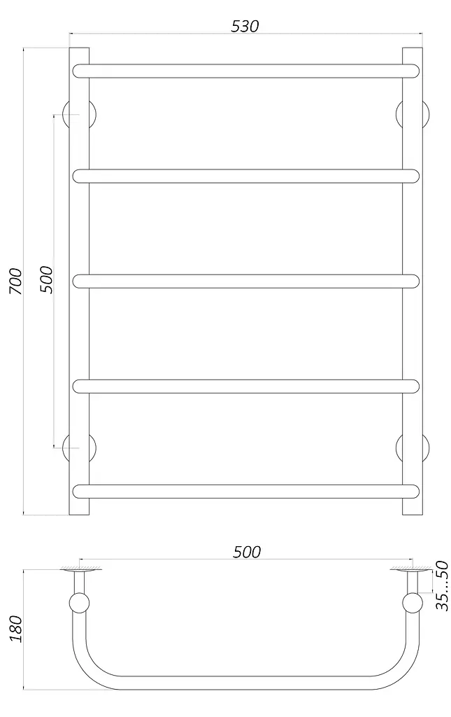 Водяной полотенцесушитель Unio LS W 700-500-5 Лесенка Скоба, Хром - фото 4