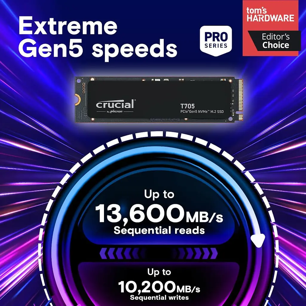 Накопичувач SSD Crucial M.2 1TB PCIe 5.0 T705 teh0024726 - фото 2