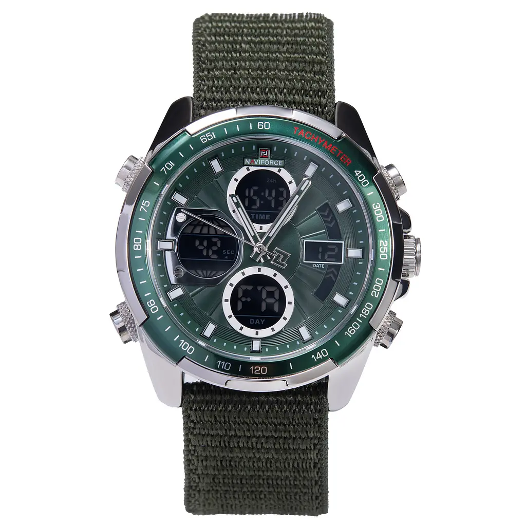 Наручний годинник чоловічий NaviForce Fly Army Hook Green 2 ремінці Сріблястий (3594)