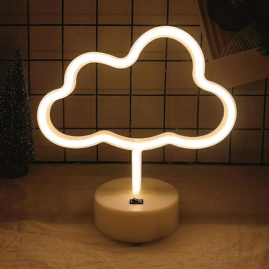 Неоновий нічник Хмара, світильник, USB, живлення через PowerBank та батарейки, теплий білий (WLS-QX-NH2396W) - фото 2