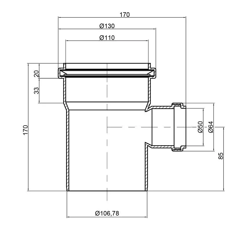 Трійник каналізаційний TA Sewage 110х50х110,90° TASTRPP9011050 - фото 2