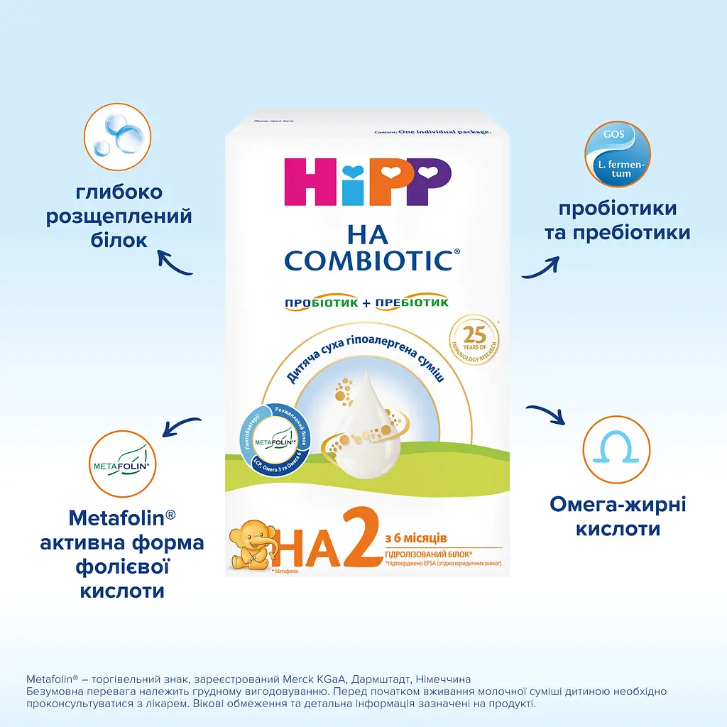 Суха гіпоалергенна молочна суміш HiPP НА Combiotic 2 350 г - фото 6