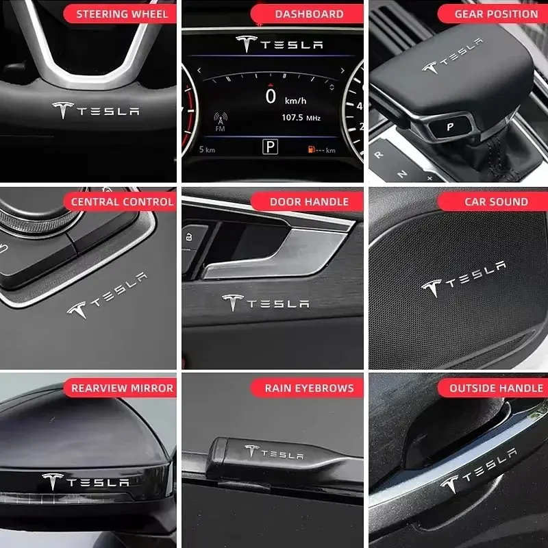 Наліпка з логотипом Tesla метал, на клейкій стрічці 1шт (універсальна) - фото 3