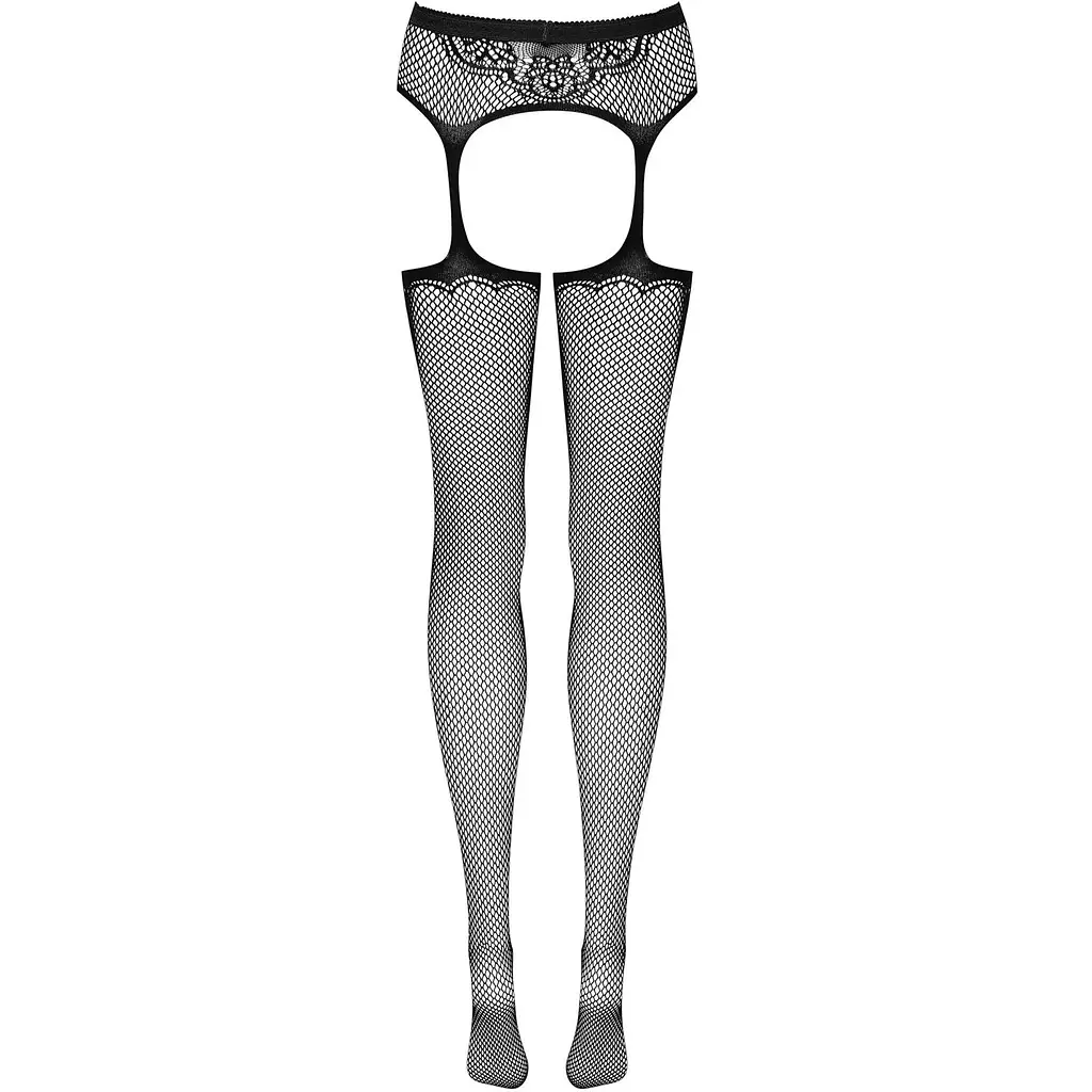 Сітчасті панчохи-стокінги з візерунком на сідницях Obsessive Garter stockings S232 S/M/L, чорні - фото 6