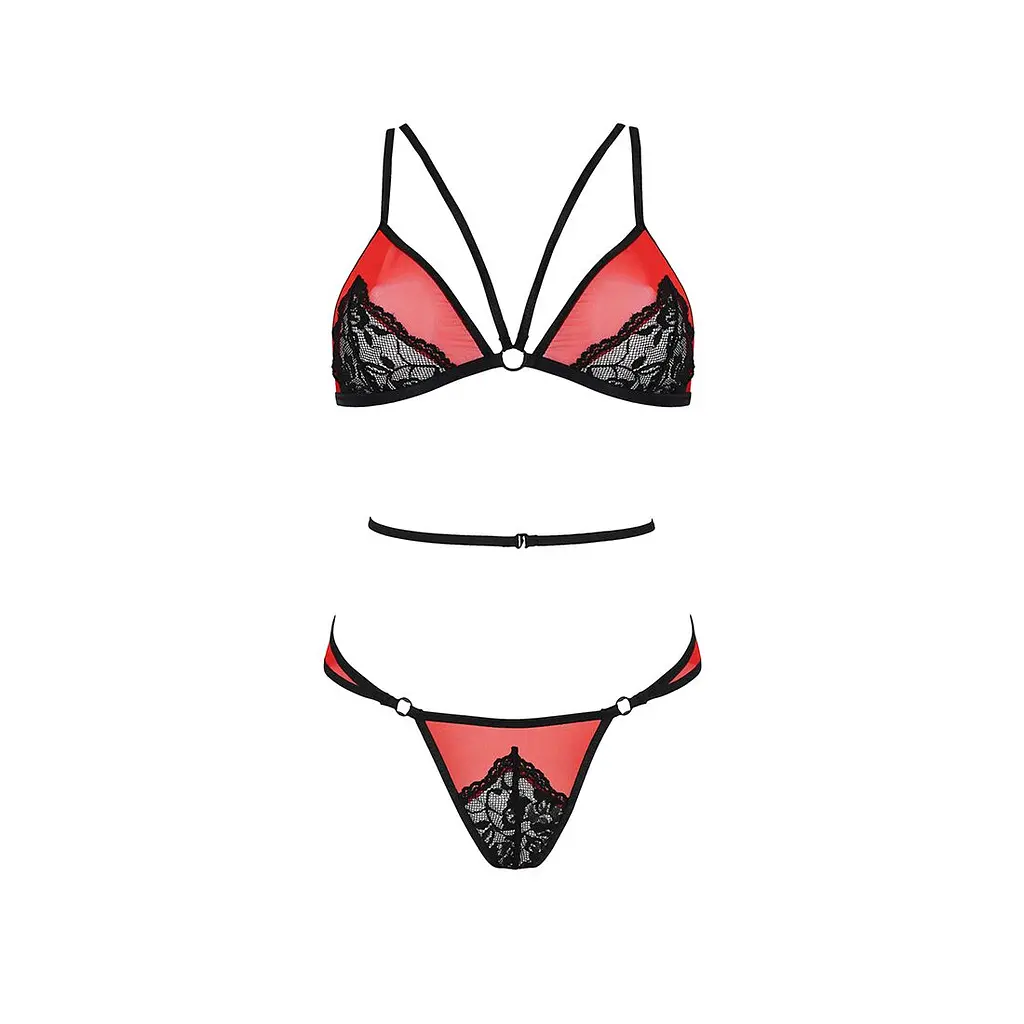 Комплект білизни Passion PEONIA SET S/M red, бра, трусики - фото 3