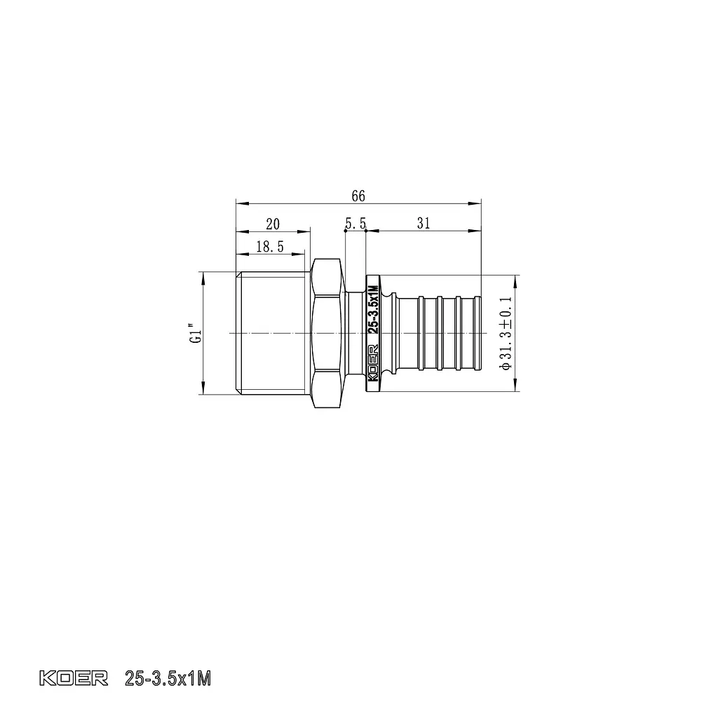 Перехідник з ЗР Koer Ka.A10M-25 - 25(3.5mm) x 1"M KR4854 - фото 4