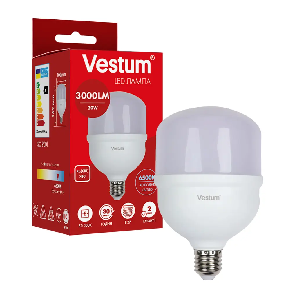 Світлодіодна високопотужна лампа Vestum T100 30W 6500K 220V E27 1-VS-1608