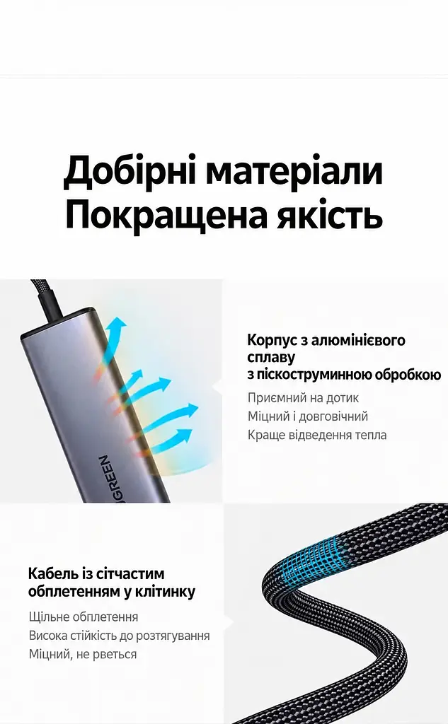 USB-C хаб для периферії UGREEN CM473 концентратор вхід USB-C для хоста та 4 вихідні порти USB-A 3.0 передавання даних до 5 Гбіт/с вбудований кабель 0,2 м кабель в обплетенні без окремого порту живлення для телефонів і планшетів із USB-C та підтримкою OTG одночасна робота всіх 4 портів працює без встановлення драйверів сумісність із ОС Windows Mac OS і Linux корпус космічного сірого кольору з чорним кабелем і чорними деталями (20841) - фото 7