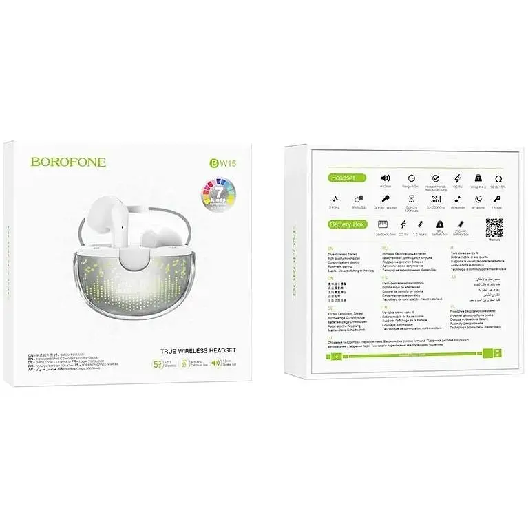 Бездротові навушники Borofone BW15 Bluetooth V5.3 30/250mAh RGB підсвічування 4h Type C White - фото 2