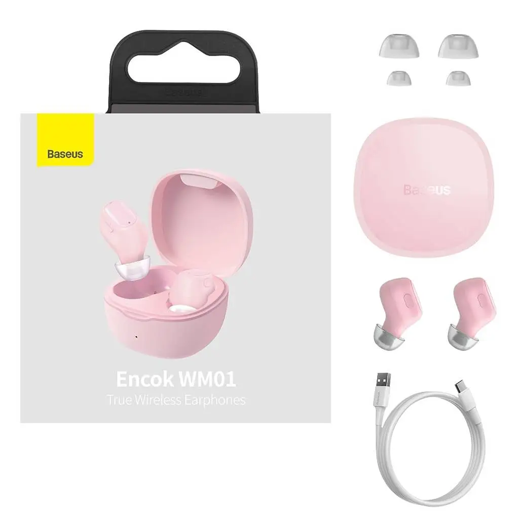 Наушники BLUETOOTH Baseus WM01 Encok TWS |5Hours, BT5.0, 40mAh/300mAh| (NGWM01-04) pink - фото 3