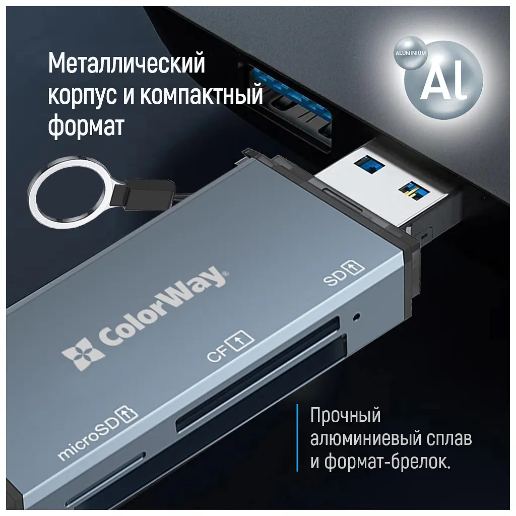 Считыватель флеш-карт ColorWay USB 2.0/USB-C to CF/SD/MicroSD (CW-CR-01) - фото 9