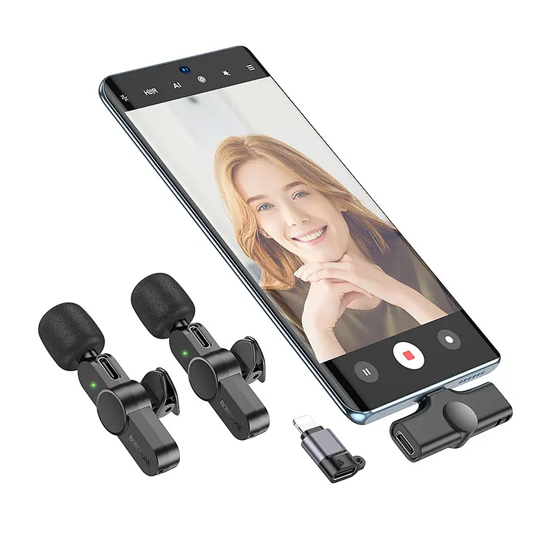 Бездротова мікрофонна система BOROFONE BFK12 Trophy lavalier dual-mic (iP/Type-C) Black (6941991106408) - фото 7